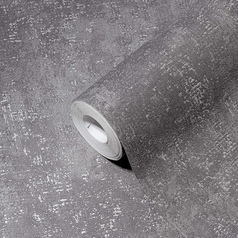 Grå silver metallic effekt non-woven tapet vintage för vardagsrum, kök