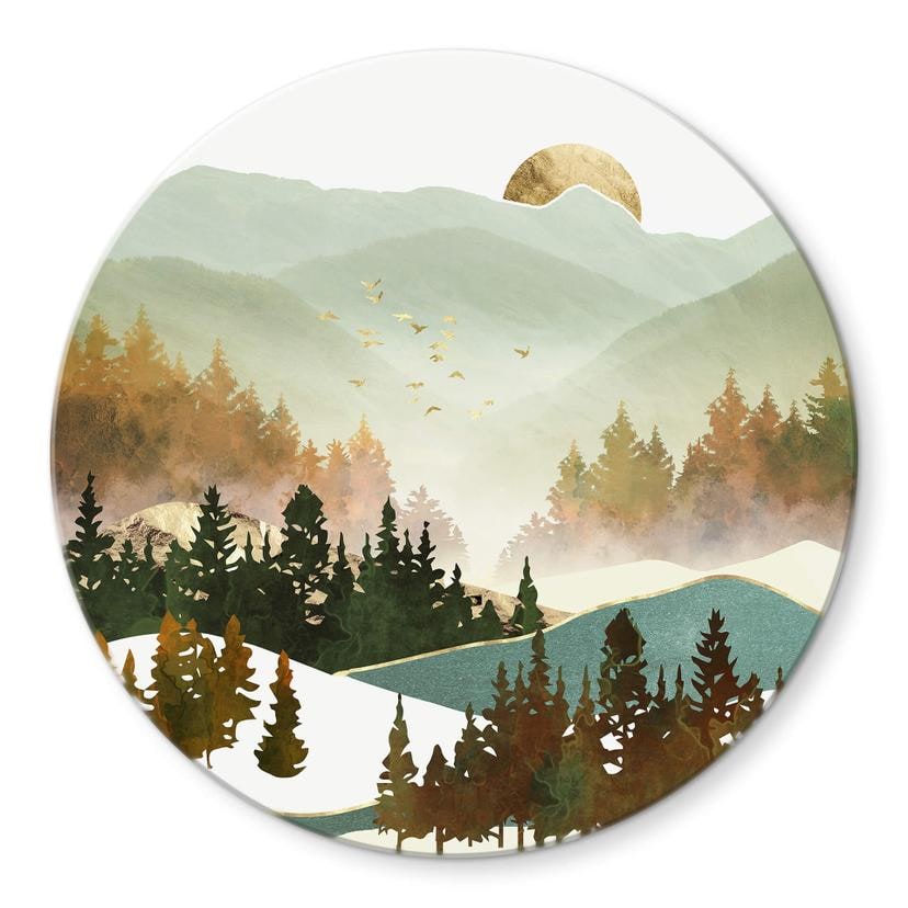 Tableau sur verre rond SpaceFrog Designs - Matin d'automne