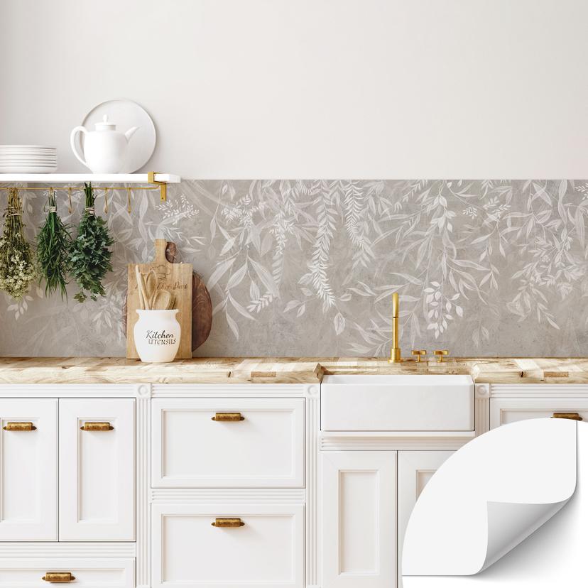 Selbstklebende Küchenrückwand Elegante Weidenzweige in Beige - Ms Tiff