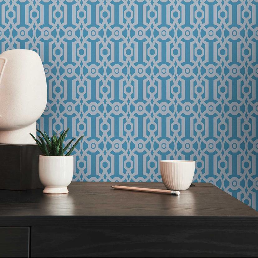 retro tapet i grafisk stil blå grå - vintage geometrisk non-woven tapet