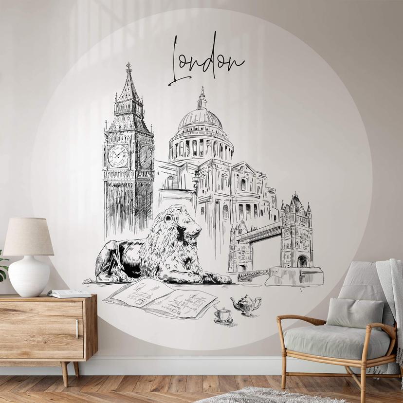 Fototapet - Rundt Love your City - London Sort og hvid - vliesetapet/selvklæbende non-woven tapet