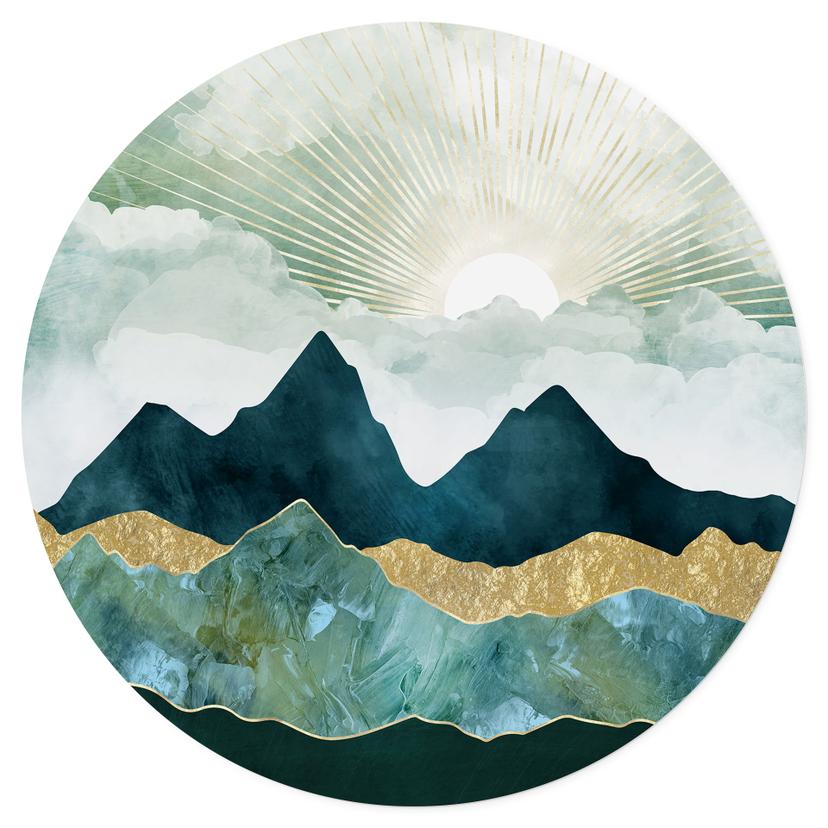 Vinilo decorativo de paisaje soleado en azul y dorado - SpaceFrog Designs - Redondo
