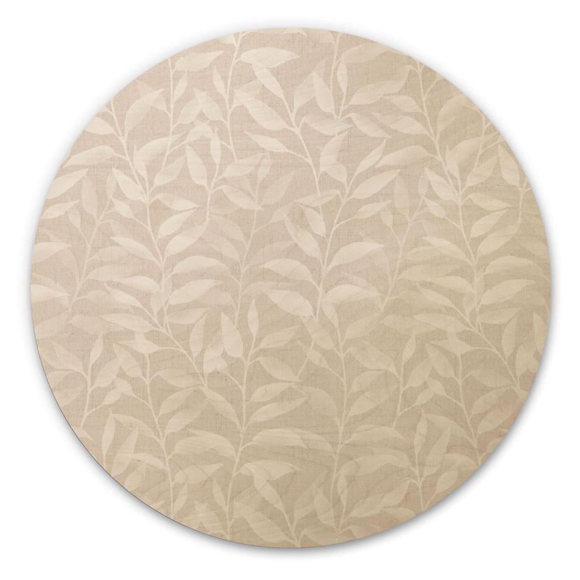 Billede af træ Delikate akvarelblade - blød beige - blomsterdekoration - rund