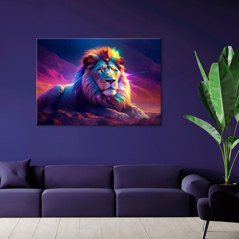 Stampa su tela neon leone Africa