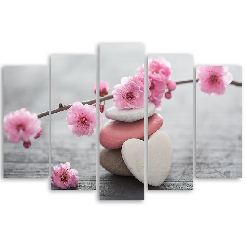 Stampa su tela 5 pezzi, cuore pietra rosa