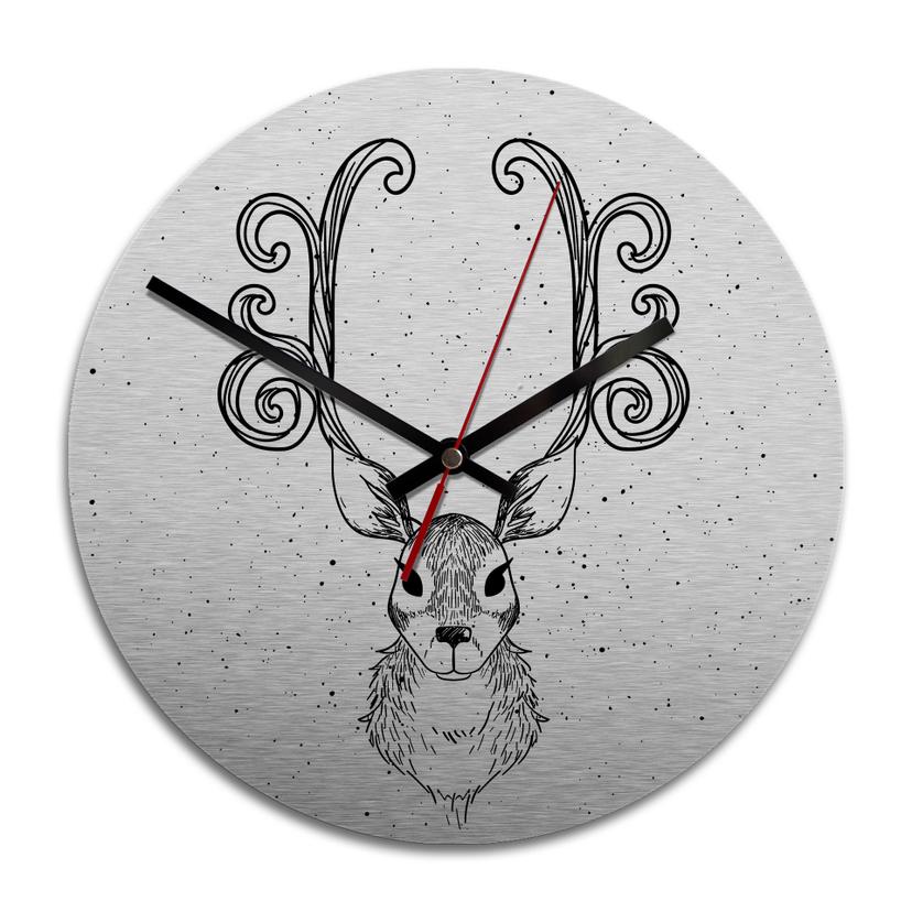 Horloge murale en Alu-Dibond - Argenté - Cerf