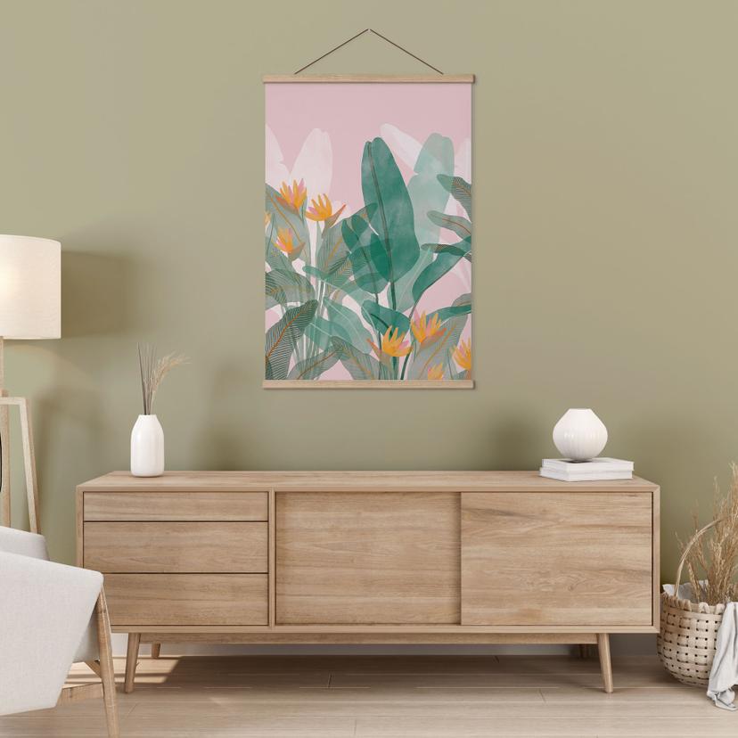 Stampe su tessuto Illustrazione botanica in verde e rosa - Goed Blauw