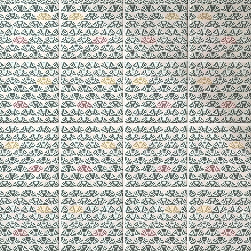 Azulejos Adhesivos Boho - abanico eucalipto rojo y dorado - lote de 12