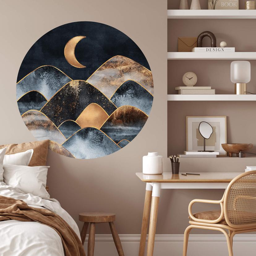 Fredriksson Wallsticker - Bjerge i det gyldne måneskin - Rund