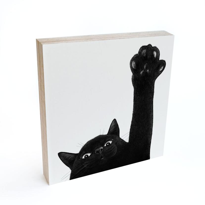 Holzbild zum Hinstellen - Zeig mir deine Pfote Katze - Korenkova - 15x15 cm