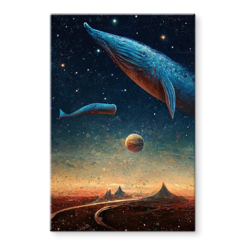 Tableau sur verre Heine - Two whales in space - Astro Cruise