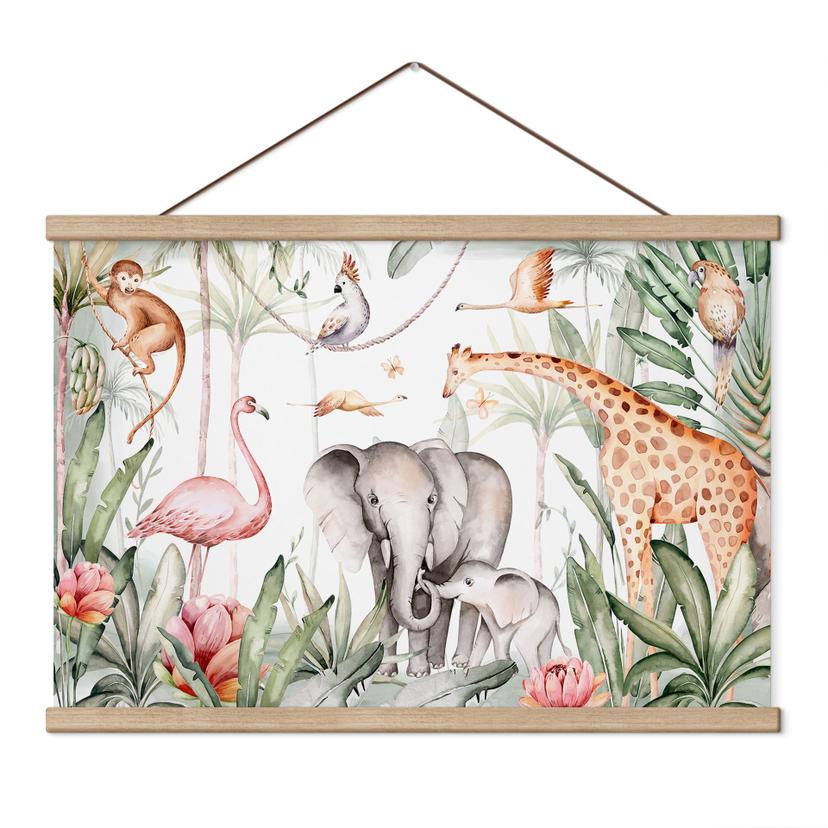 Kinderkamer Textielposter Afrikaanse dieren in het regenwoud - Kvilis