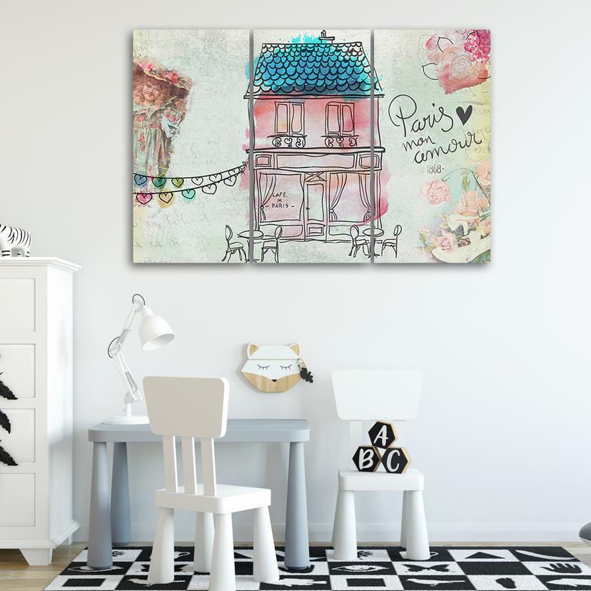 Stampa su tela 3 pezzi Casa colorata Città Bambini