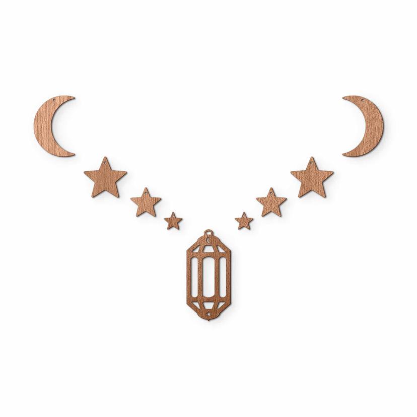 Decoro in legno Ramadan Set - Luna stelle lanterna