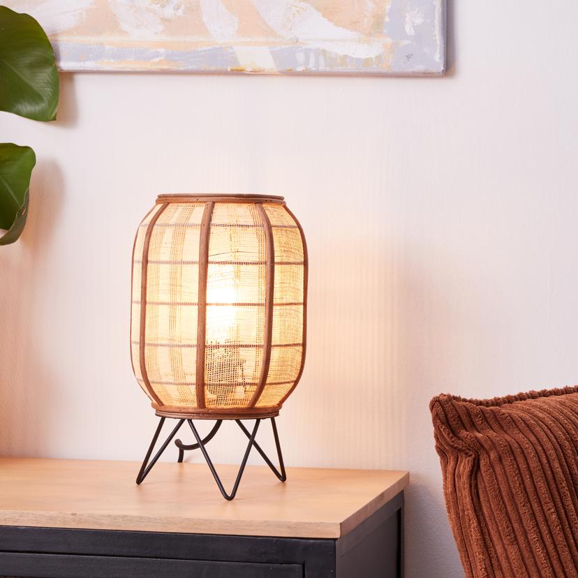 Tischleuchte Paula, braun, 32 x 22 cm, Textil Nachttischlampe, dimmbar