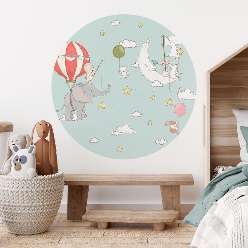 Sticker Mural Animaux volants avec montgolfière - Skellern