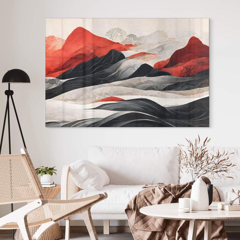Tableau sur verre acrylique Treechild - Red Mountains in Japan