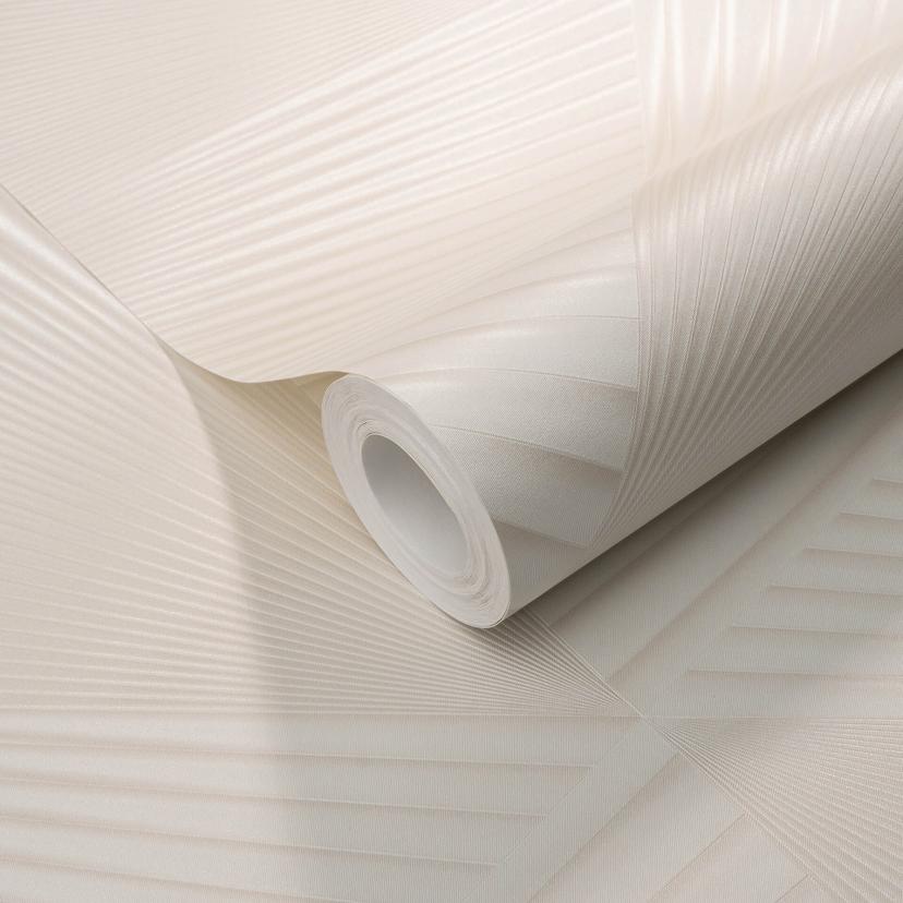 Papel pintado no tejido con Muestras gráficas y efecto metálico en color crema