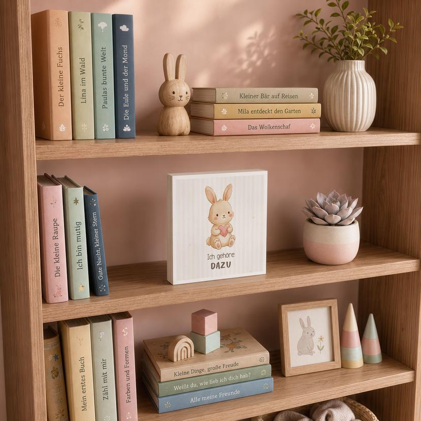 Holzbild zum Hinstellen - Hase mit Mutmachspruch 'Ich gehöre dazu'