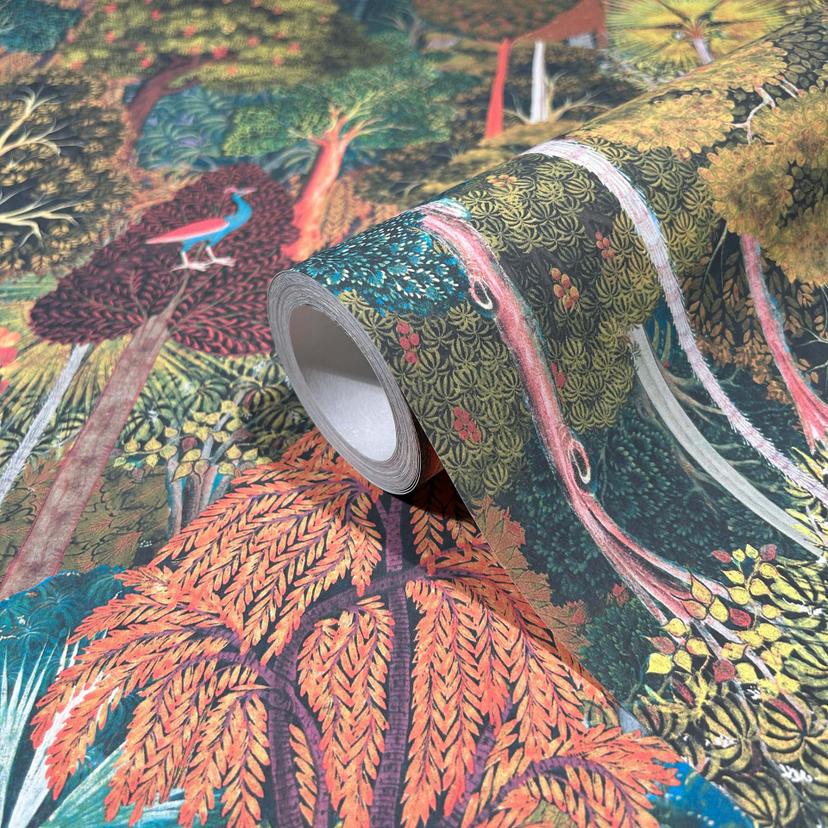Papel pintado no tejido bosque, árboles naturaleza floral en verde