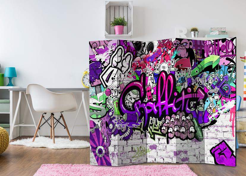 Divisorio - Graffiti viola, 5 pezzi - 225x172 cm