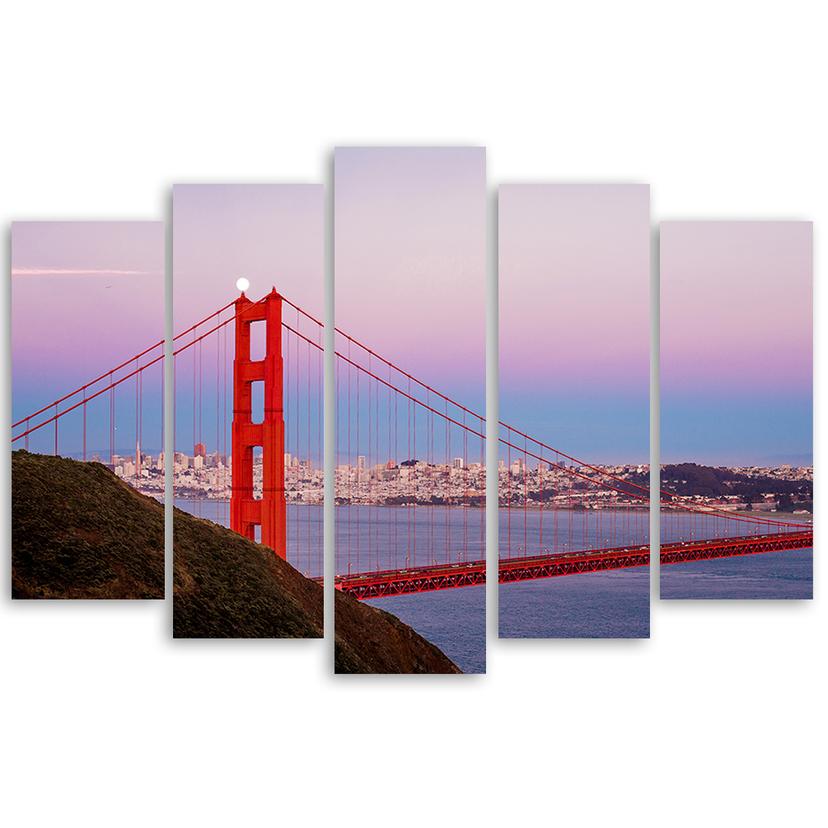 Stampa su tela 5 pezzi, Golden Gate Bridge Panorama