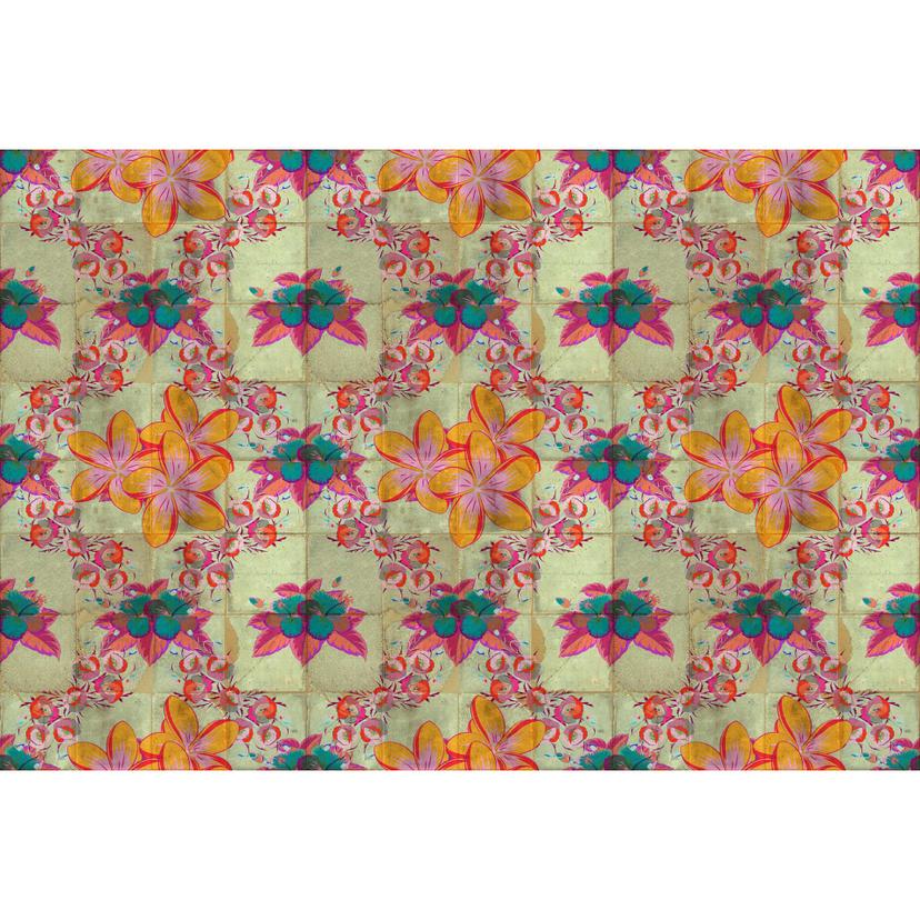 Carta da parati con fiori colorati - arancione e magenta su sfondo beige - tessuto non tessuto