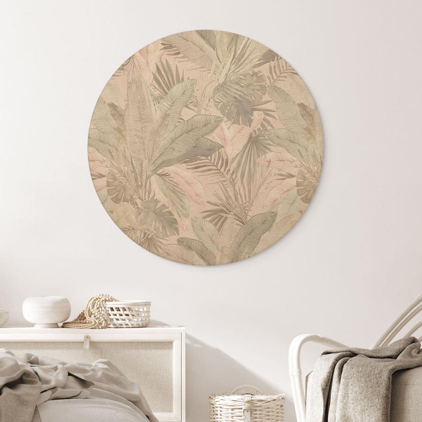 Holzbild Tropenblätter im Dschungel Pastell - Bloomery Decor - Rund