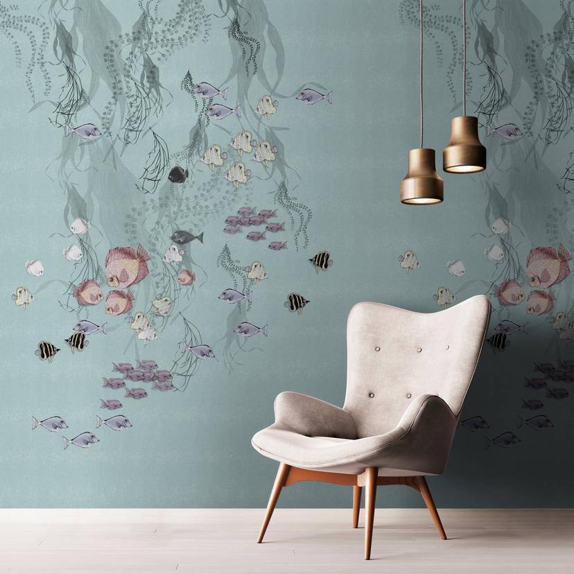 Fisketapet Fototapet, grøn Illustration 2.70 x 2.12 m
