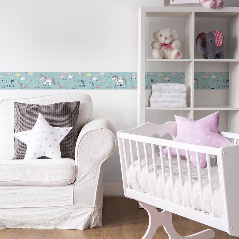 A.S. Création Lovely Kids Frise autocollante enfant - turquoise, Rosé