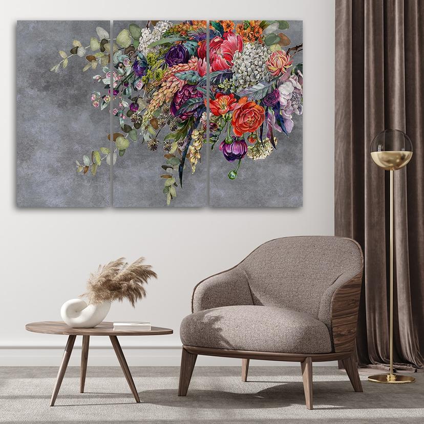 Stampa su tela in 3 parti, bouquet di fiori