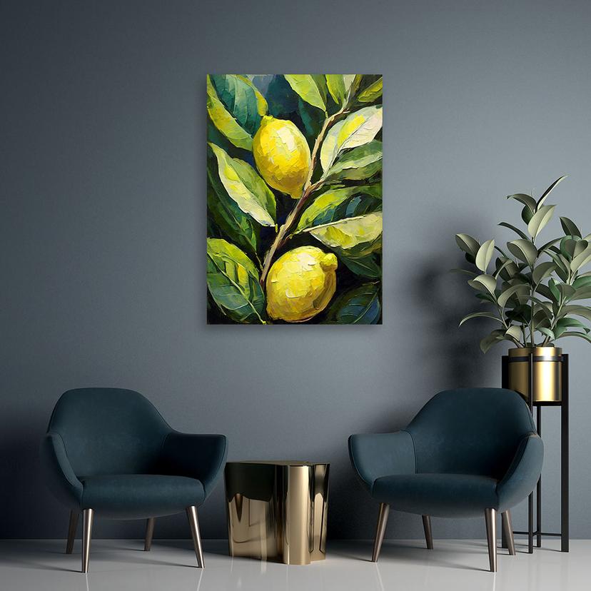 Canvasbillede, citroner akryl håndmalet