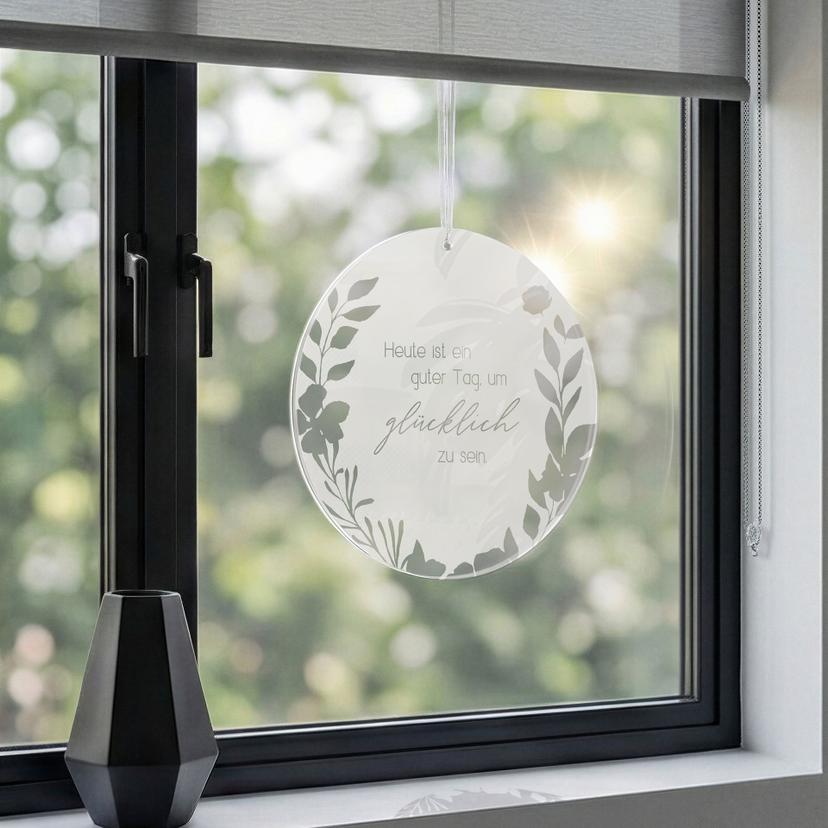 Spruch Acrylglasbild, Fensterbild zum Aufhängen Heute ist ein guter Tag um glücklich zu sein - Rund