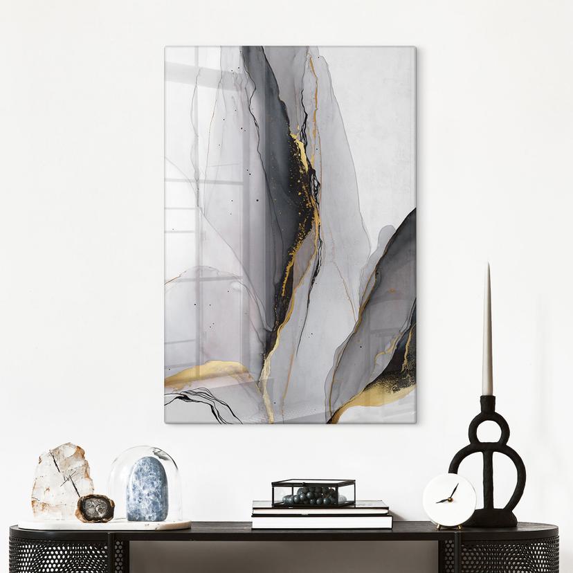 Glasschilderijen Abstracte compositie in goud en grijs - Shelest