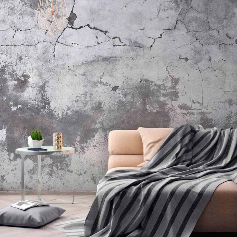 Betonlook krakeleret beton tapet i gråhvid - non-woven tapet Designwalls 2 - 2,55 x 3,5 m