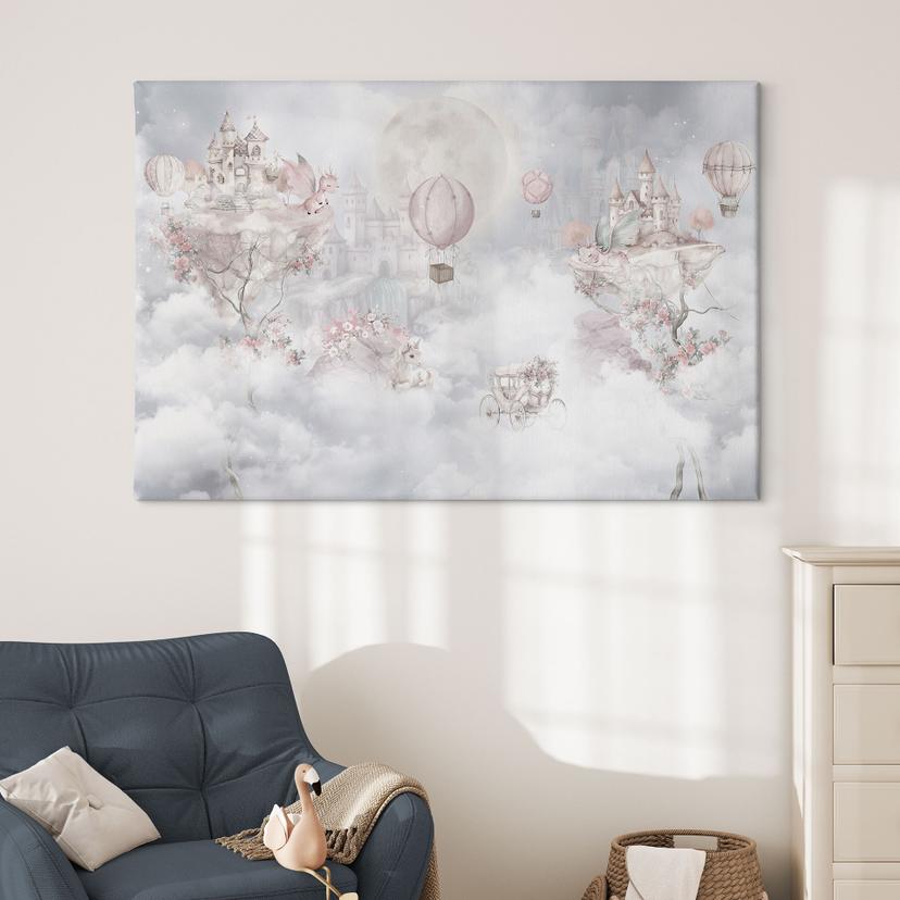 Canvas schilderij sprookjeswereld met kasteel en eenhoorn - Ms Tiff