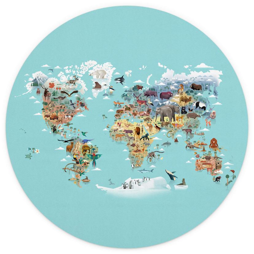 Fotomurale tondo Mappa del mondo - Braun - carta da parati in tessuto non tessuto/carta da parati in