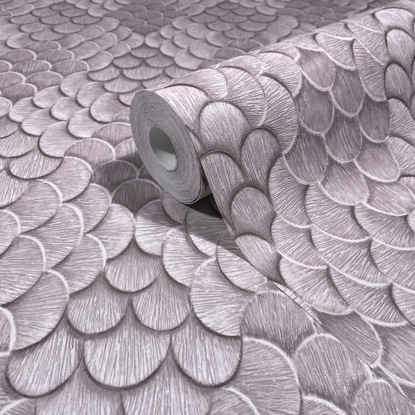 Papel pintado no tejido flores, aspecto 3D geométrico mate en rojo