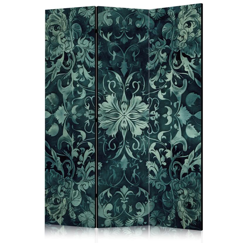 Paravent, Raumteiler freistehend, Trennwand - Oriental Carpet: Emerald Ornaments and Rubbed Patterns