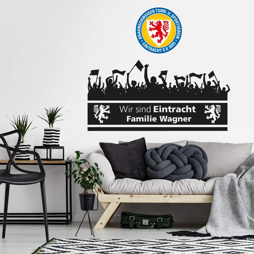 Wandtattoo Eintracht Braunschweig Wir sind Eintracht Wunschtext mit Logo farbig