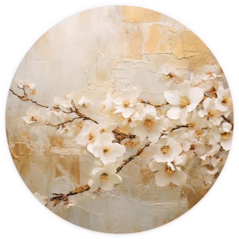 Fototapet med blommig gren på vintage guld - Paksoylu - Rund - non-woven tapet/självhäftande non-wov
