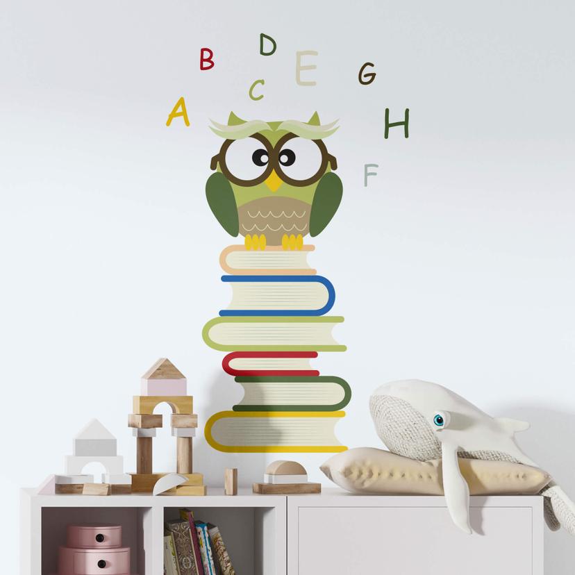 Sticker mural - Hibou sur livres