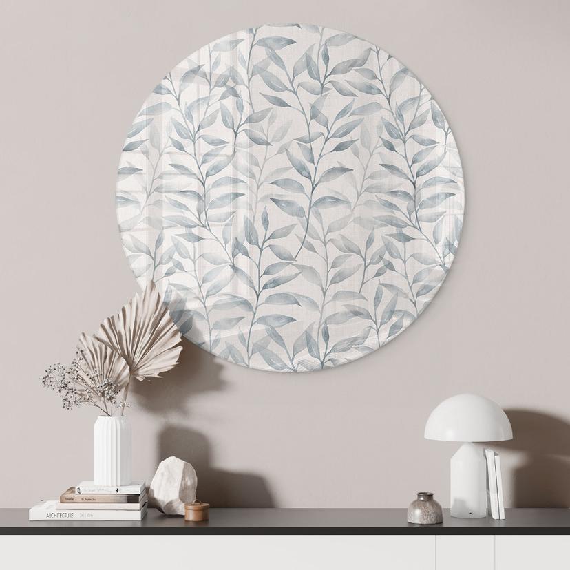 Stampa su vetro Delicate foglie acquerellate - Grigio tenue - Decorazione floreale - Rotondo
