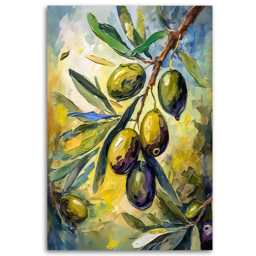 Stampa su tela, Olive dipinte a mano in acrilico