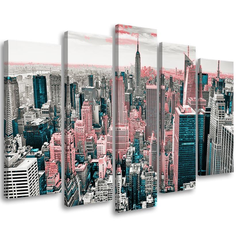 5 stykke lærredstryk, New York Manhattan City Panorama