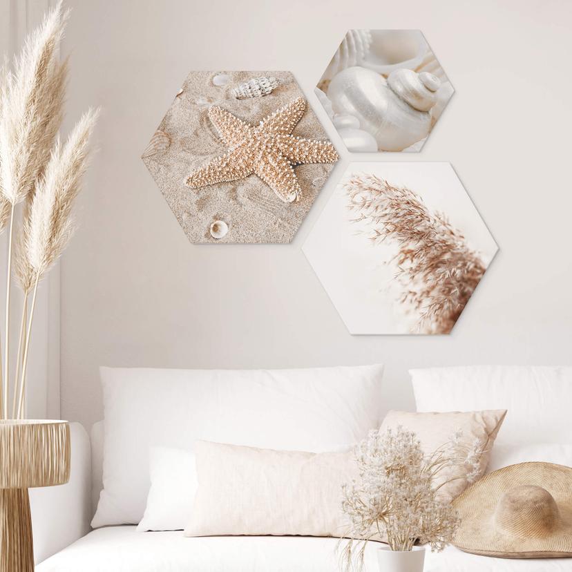 Hexagon Dibond Beach Moments-sæt (3 dele)