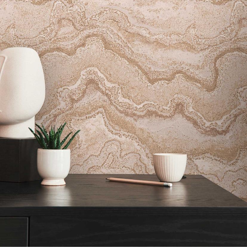 Marmoreffekt tapet beige sand guld - natursten tekstureret tapet