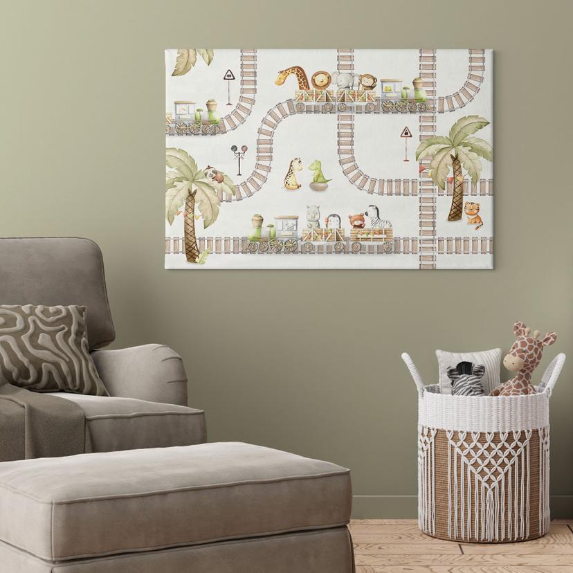 Tableau sur toile Locomotive avec animaux de zoo - Oliver Robins