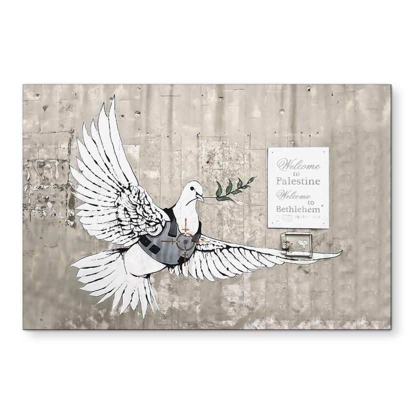 Wandbild Banksy - Die Friedenstaube - Alu-Dibond