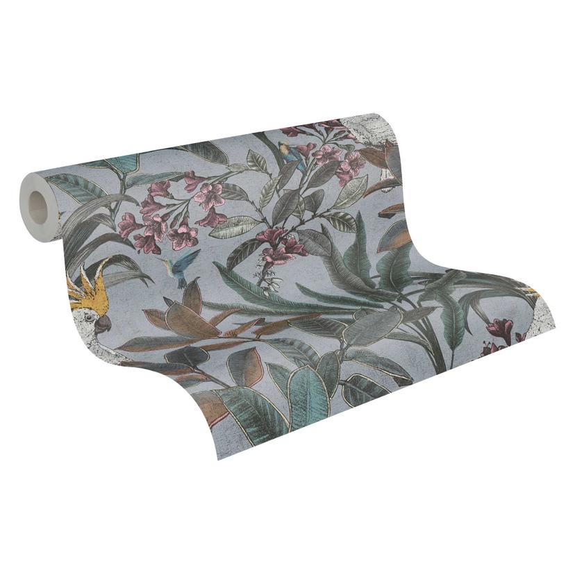 Papel pintado de jungla con cacatúa - Papel pintado no tejido en amarillo verde púrpura - Papel pint